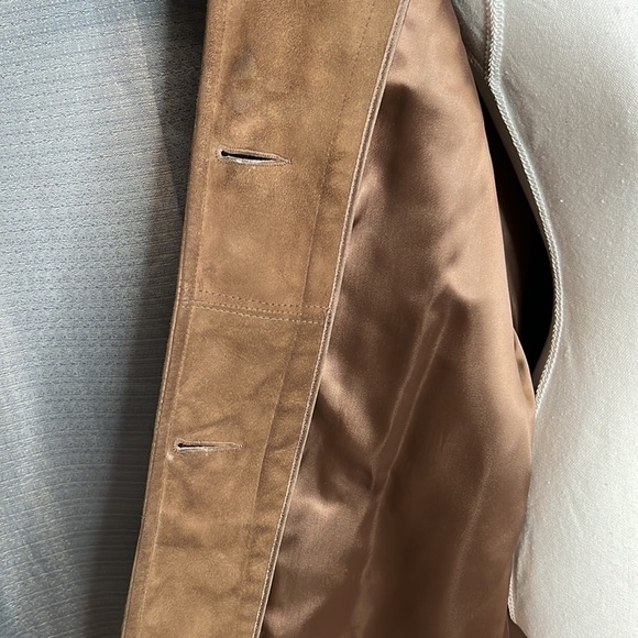 VINTAGE SUEDE WOMENS LONG JACKET WITH FUR NECKLINE SIZE MEDIUM - Picture 9 of 11